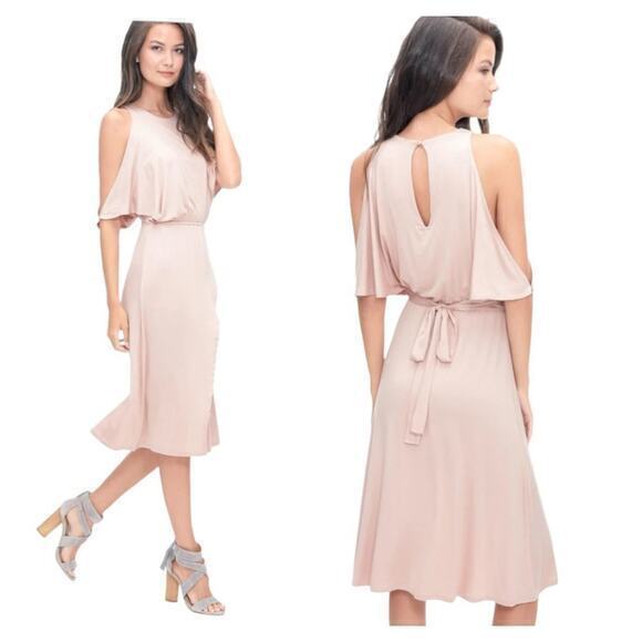 NWT Splendid‎ Cold Shoulder Wrap Dress Tan Beige Size Medium - Picture 5 of 11